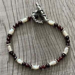 Garnet and Baroque Pearl Handmade Bracelet